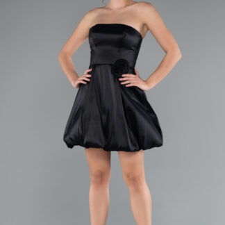 Siyah Straplez Balon Etek Kısa Mezuniyet Elbisesi ABK2360