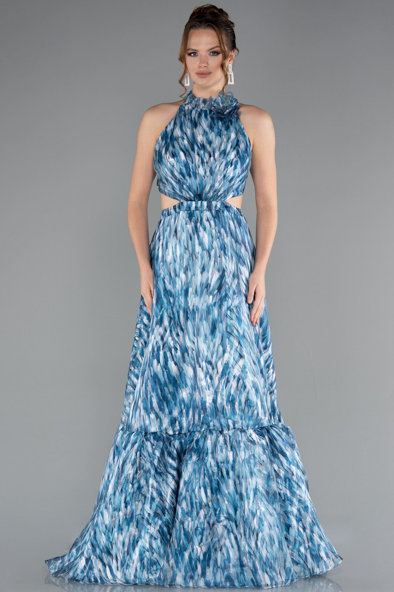 Petrol Yeşili Halter Yaka Cut Out Uzun Empirme Abiye ABU4686