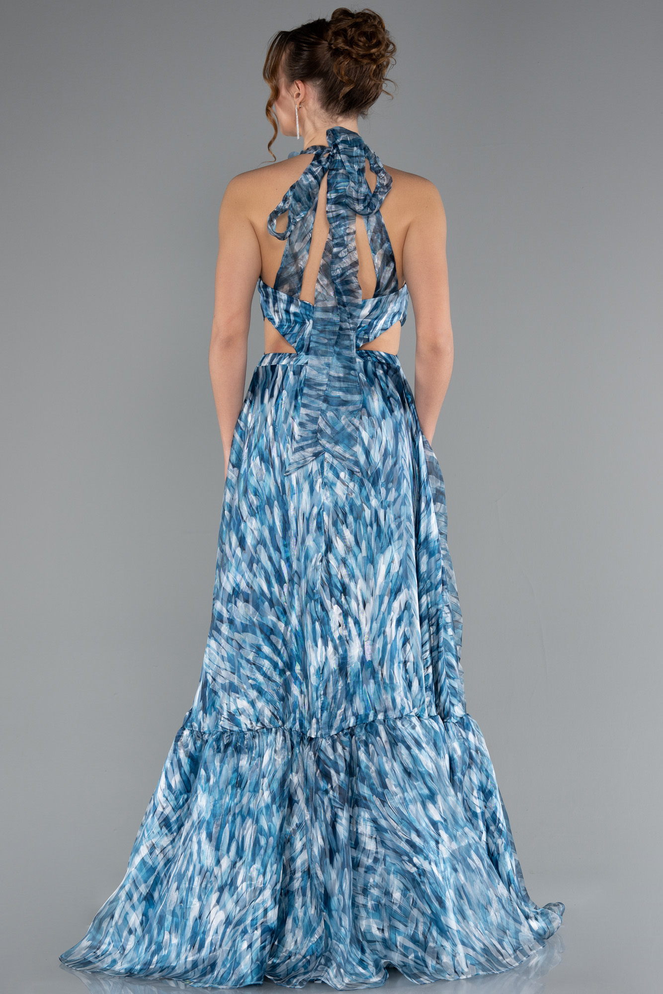 Petrol Yeşili Halter Yaka Cut Out Uzun Empirme Abiye ABU4686 - Görsel 2