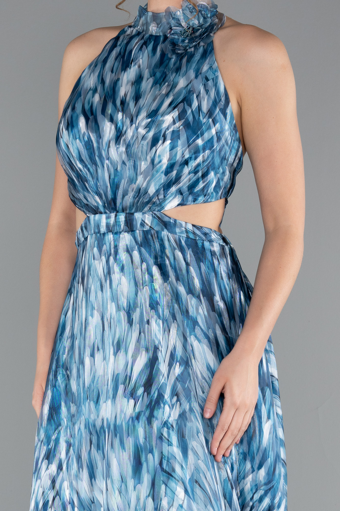 Petrol Yeşili Halter Yaka Cut Out Uzun Empirme Abiye ABU4686 - Görsel 3