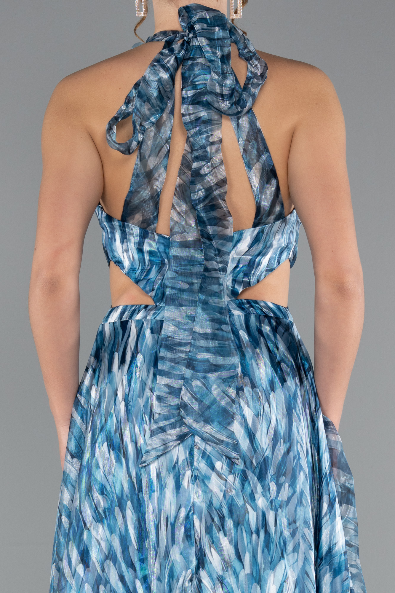 Petrol Yeşili Halter Yaka Cut Out Uzun Empirme Abiye ABU4686 - Görsel 4