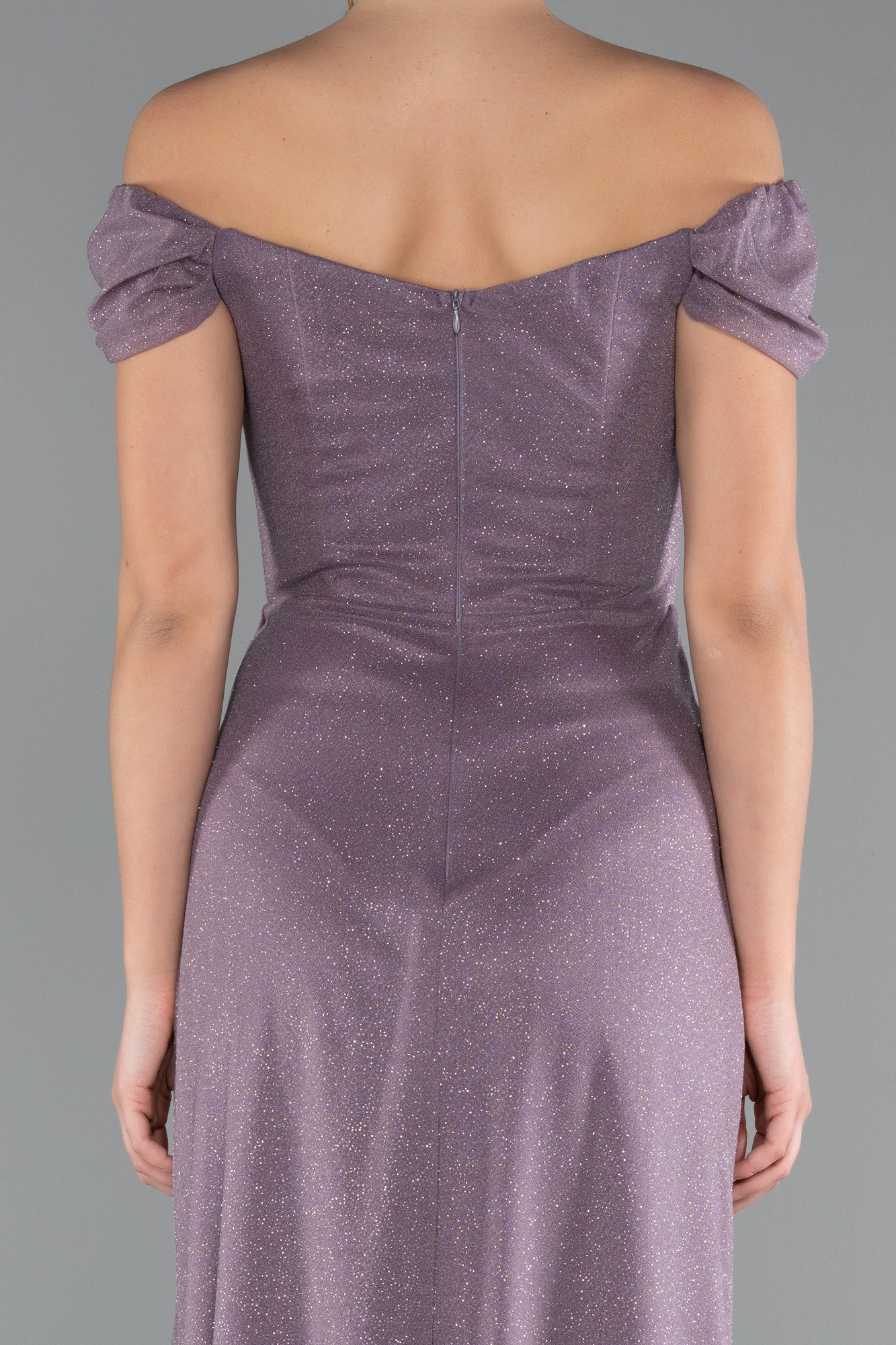 Lavanta Kayık Yaka Balen Korse Uzun Simli Abiye ABU3472 - Görsel 4