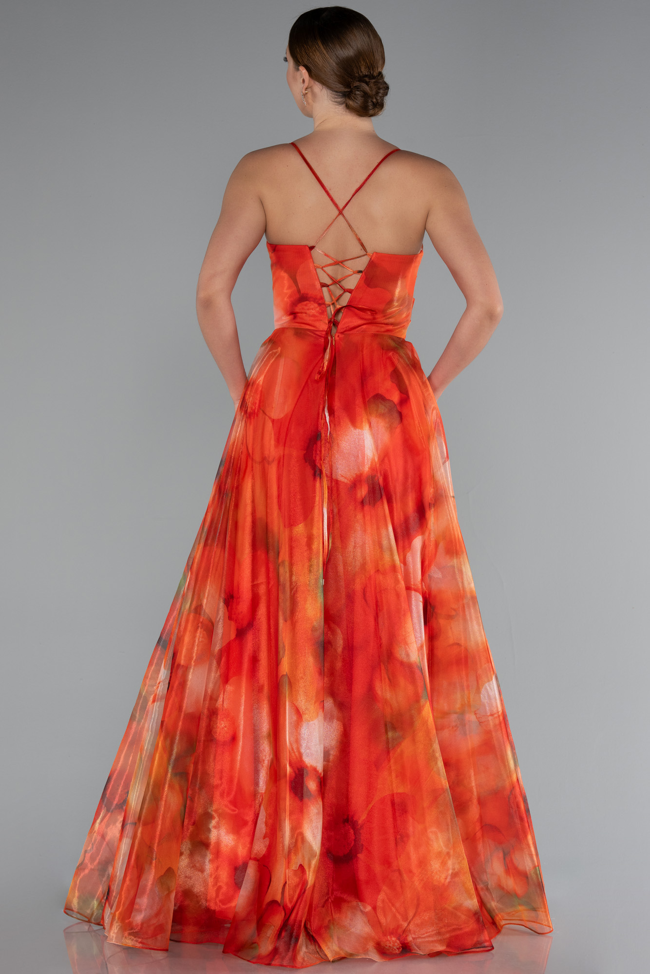 Orange Bacak Dekolteli Uzun Empirme Mezuniyet Elbisesi ABU5053 - Görsel 2