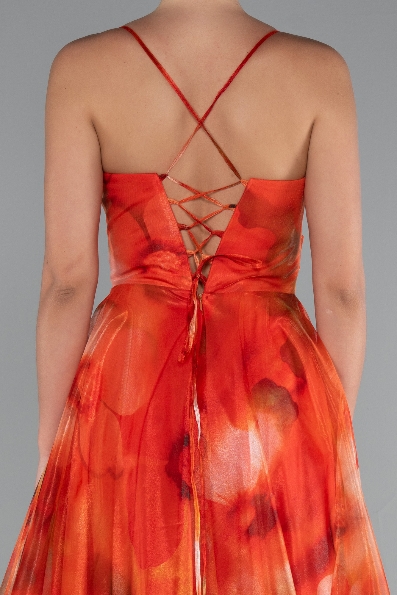 Orange Bacak Dekolteli Uzun Empirme Mezuniyet Elbisesi ABU5053 - Görsel 4