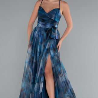 Petrol Yeşili Yırtmaçlı Uzun Empirme Mezuniyet Elbisesi ABU5053