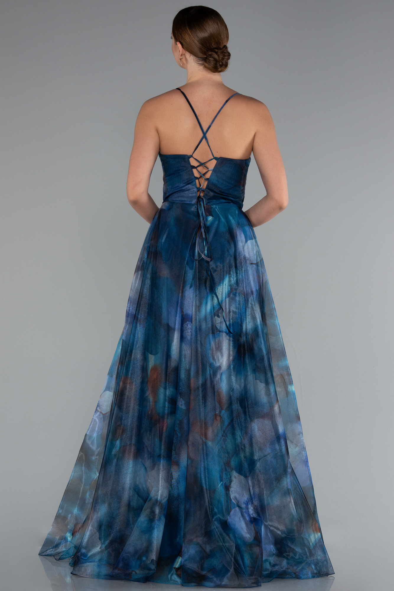 Petrol Yeşili Yırtmaçlı Uzun Empirme Mezuniyet Elbisesi ABU5053 - Görsel 2