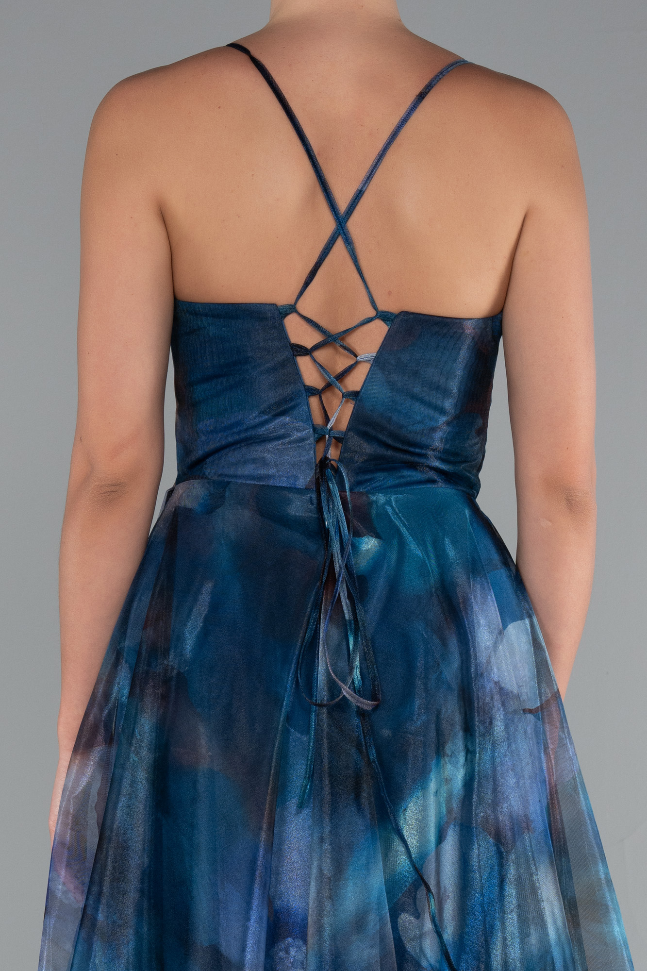 Petrol Yeşili Yırtmaçlı Uzun Empirme Mezuniyet Elbisesi ABU5053 - Görsel 4