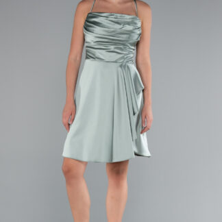 Mint Askılı Kısa Saten Mezuniyet Elbisesi ABK2366