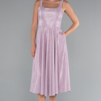 Pudra Askılı Kare Yaka Midi Simli Davet Elbisesi ABK2374