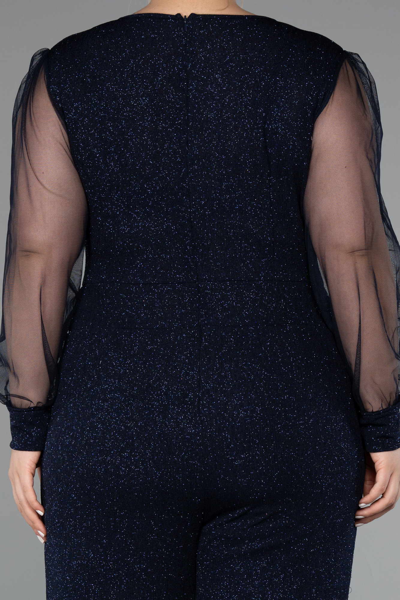 Lacivert Kruvaze Yaka Simli Büyük Beden Abiye Tulum ABT131 - Görsel 4