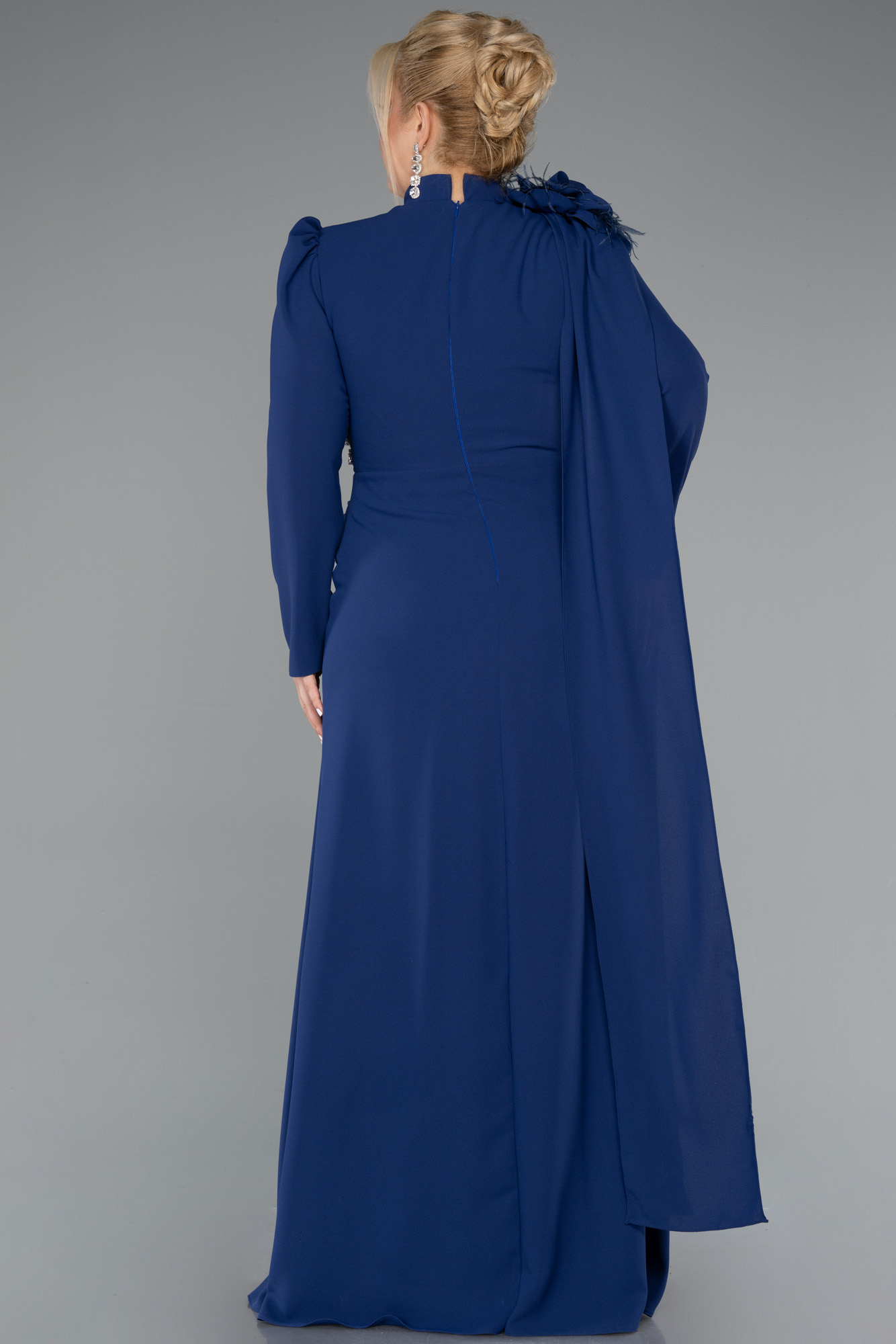 Parlement Dik Yaka Uzun Kol Büyük Beden Tesettür Abiye ABU4938 - Görsel 2