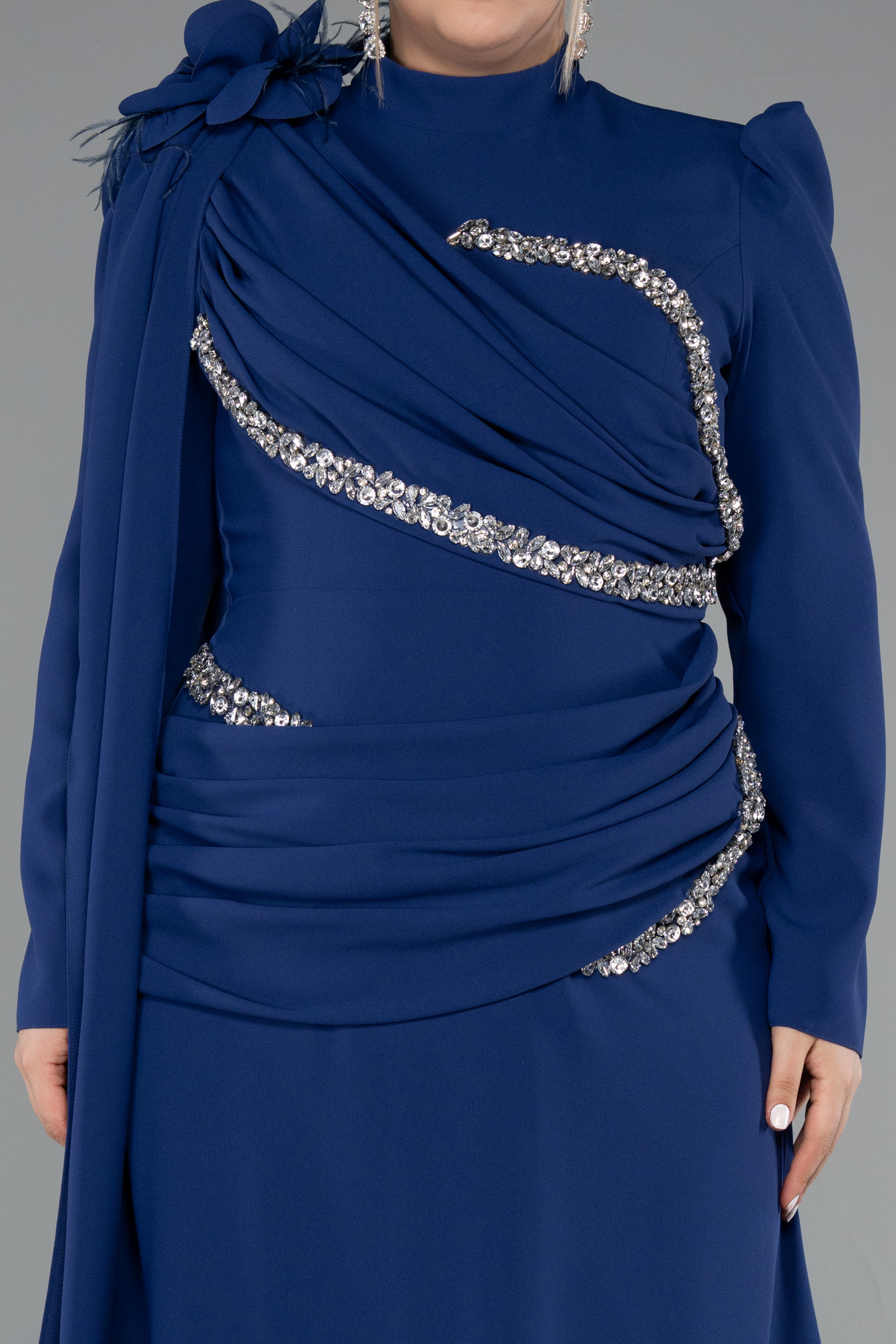 Parlement Dik Yaka Uzun Kol Büyük Beden Tesettür Abiye ABU4938 - Görsel 3