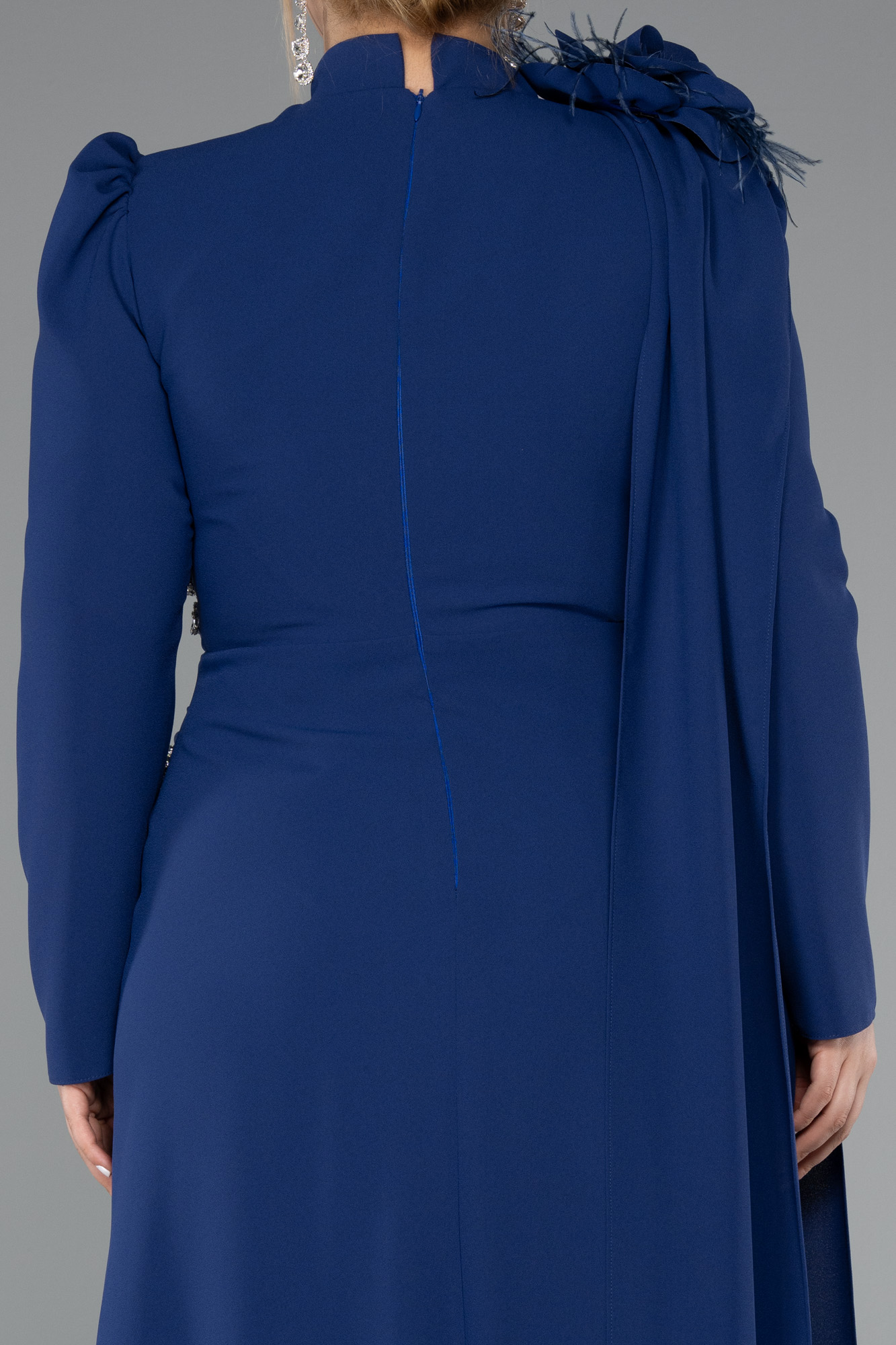 Parlement Dik Yaka Uzun Kol Büyük Beden Tesettür Abiye ABU4938 - Görsel 4