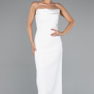 Ekru Askılı Midi Davet Elbisesi ABK2384