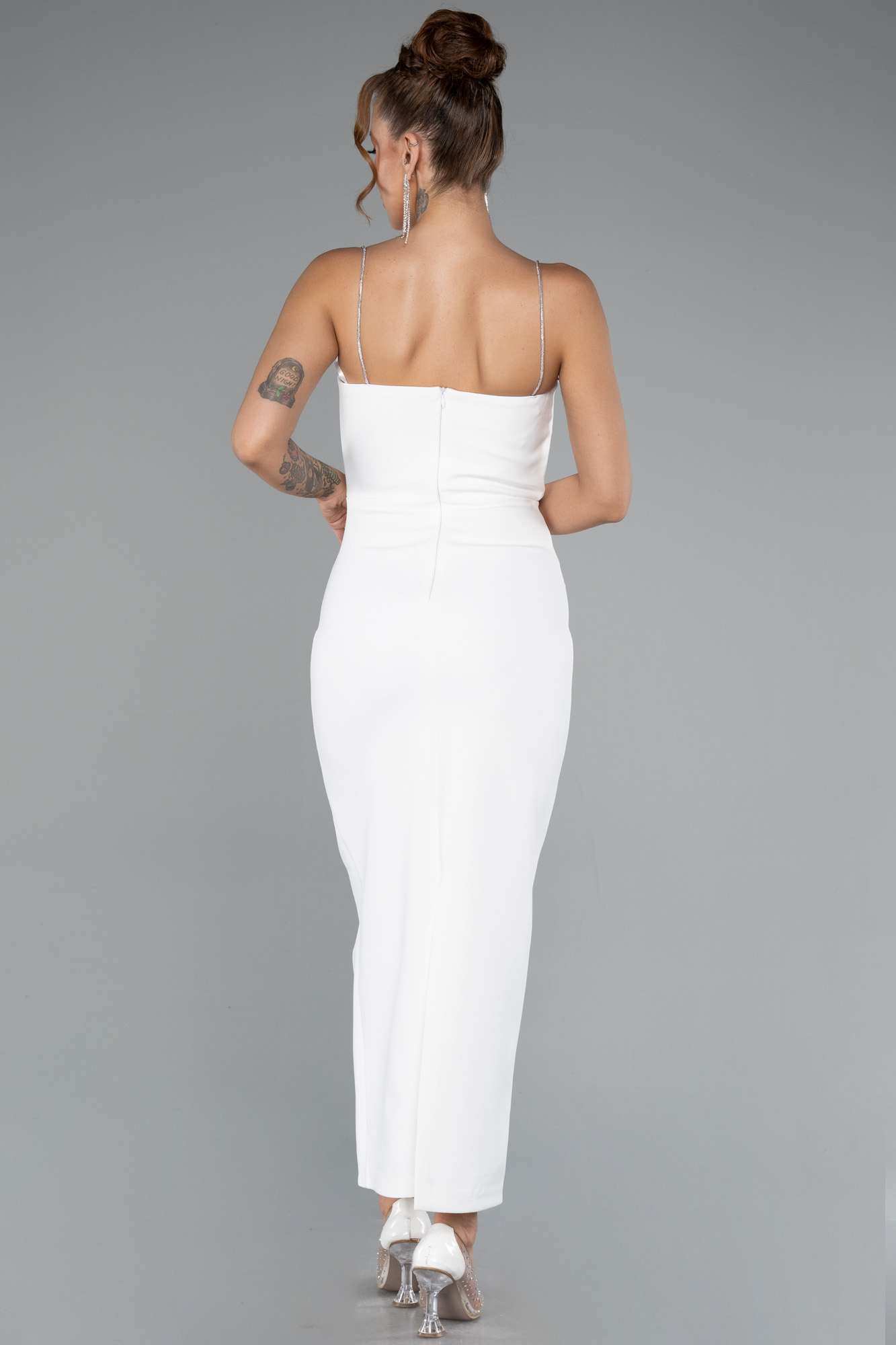 Ekru Askılı Midi Davet Elbisesi ABK2384 - Görsel 2