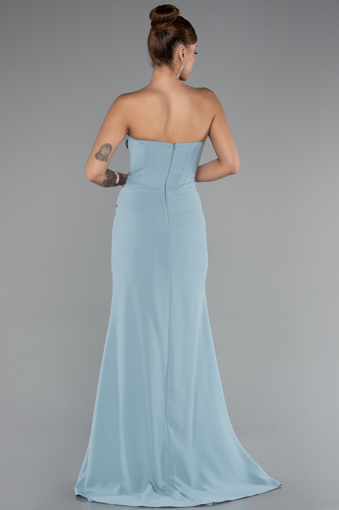 Firuze Straplez Balen Korse Yırtmaçlı Uzun Abiye ABU5096 - Görsel 2