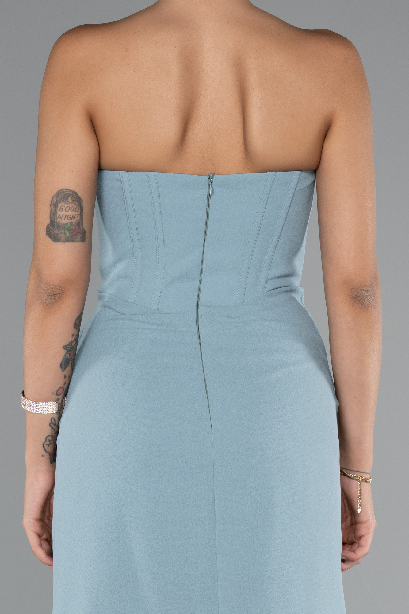 Firuze Straplez Balen Korse Yırtmaçlı Uzun Abiye ABU5096 - Görsel 4