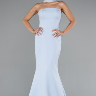 Buz Mavisi Straplez Şal Aksesuarlı Uzun Balık Abiye ABU5097