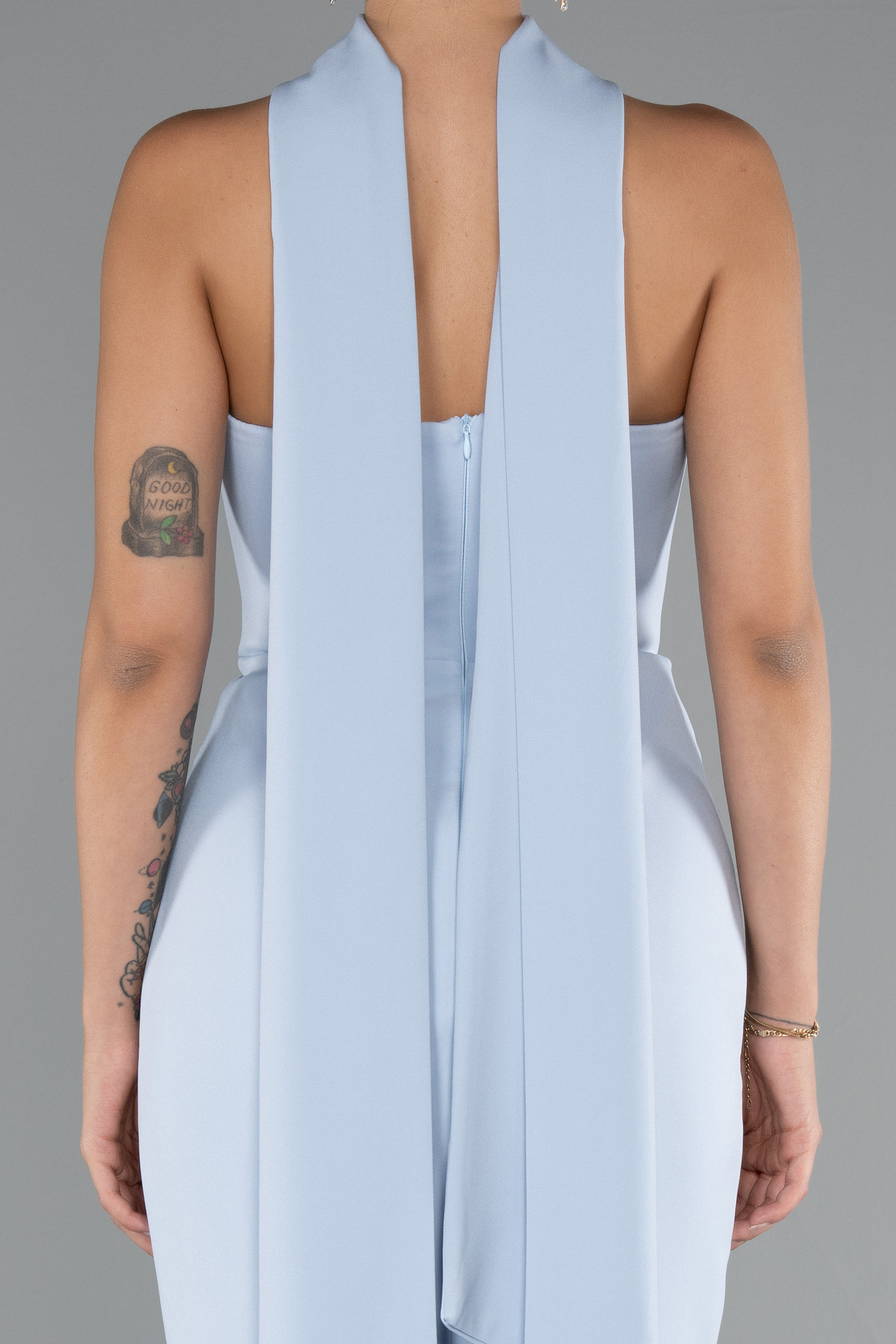 Buz Mavisi Straplez Şal Aksesuarlı Uzun Balık Abiye ABU5097 - Görsel 4