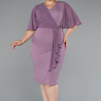 Lavanta Kısa Kol Simli Büyük Beden Abiye ABK1826