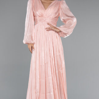 Pudra Uzun Kol V Yaka Şifon Abiye ABU5161