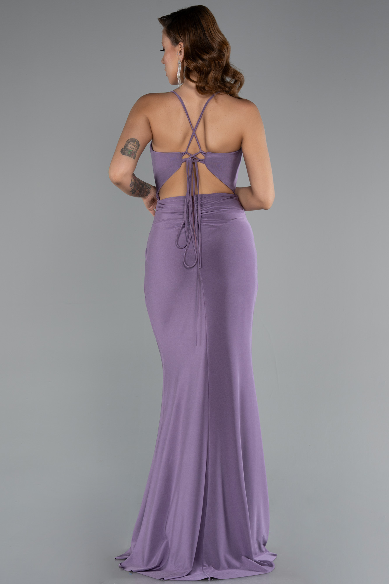 Lavanta Bacak Ve Sırt Dekolteli Uzun Abiye ABU3949