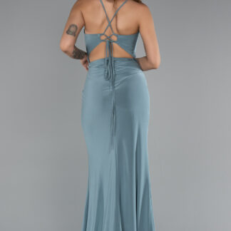 Mint Bacak Ve Sırt Dekolteli Uzun Abiye ABU3949