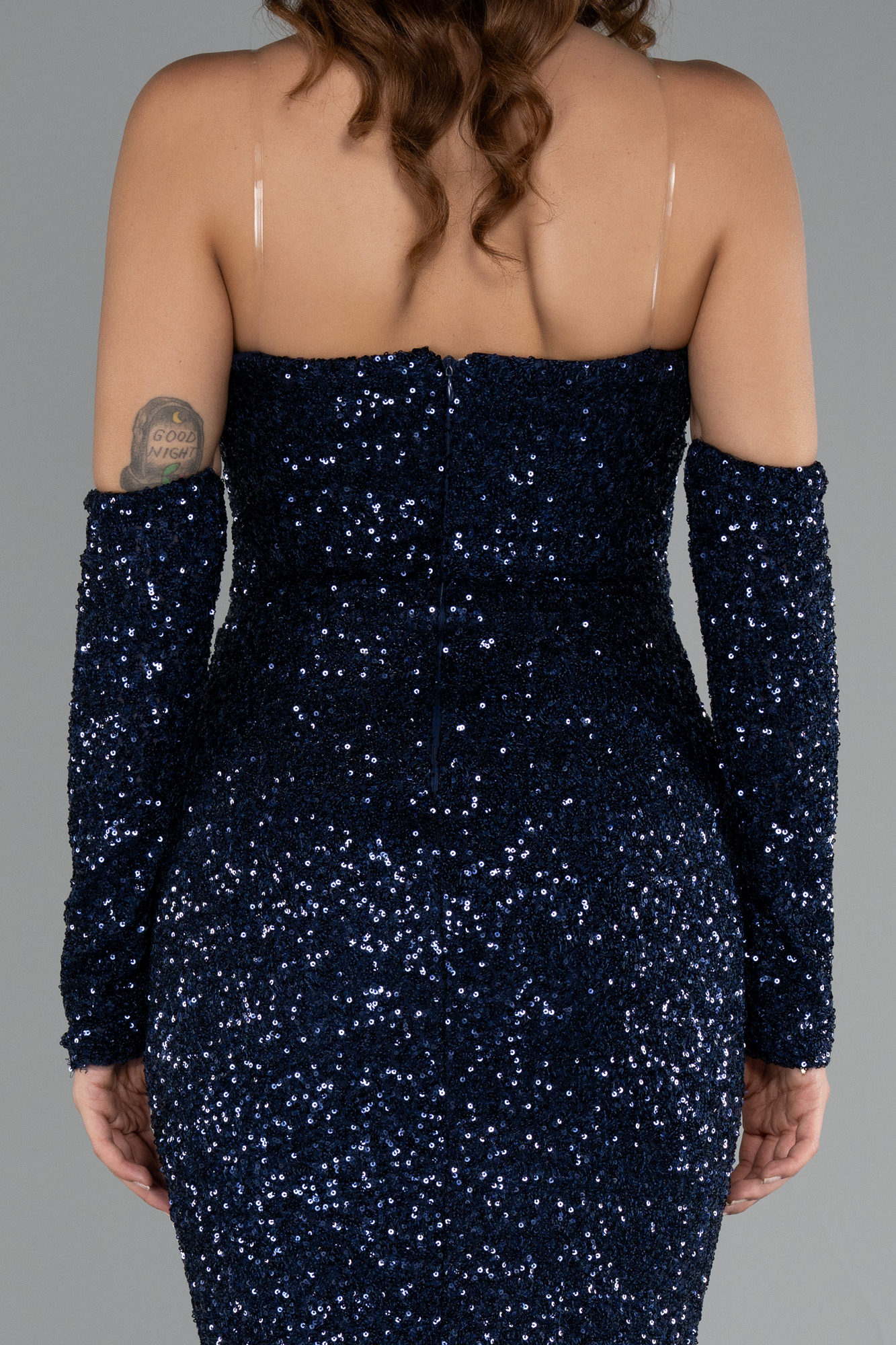 Lacivert Straplez Yırtmaçlı Uzun Pullu Abiye ABU5163 - Görsel 4