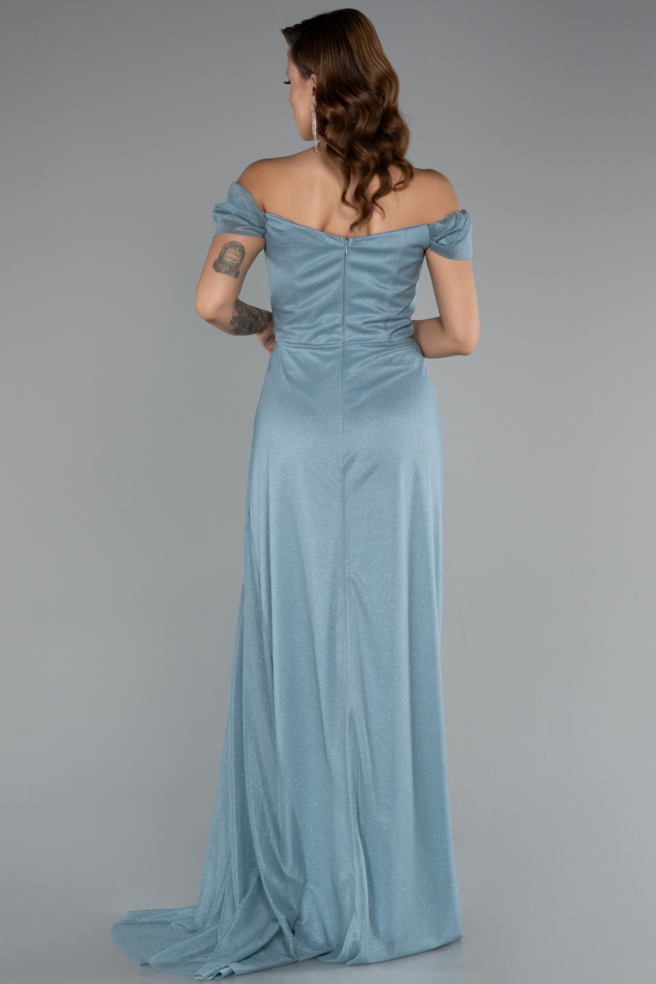 Firuze Kayık Yaka Balen Korse Uzun Simli Abiye ABU3472 - Görsel 2