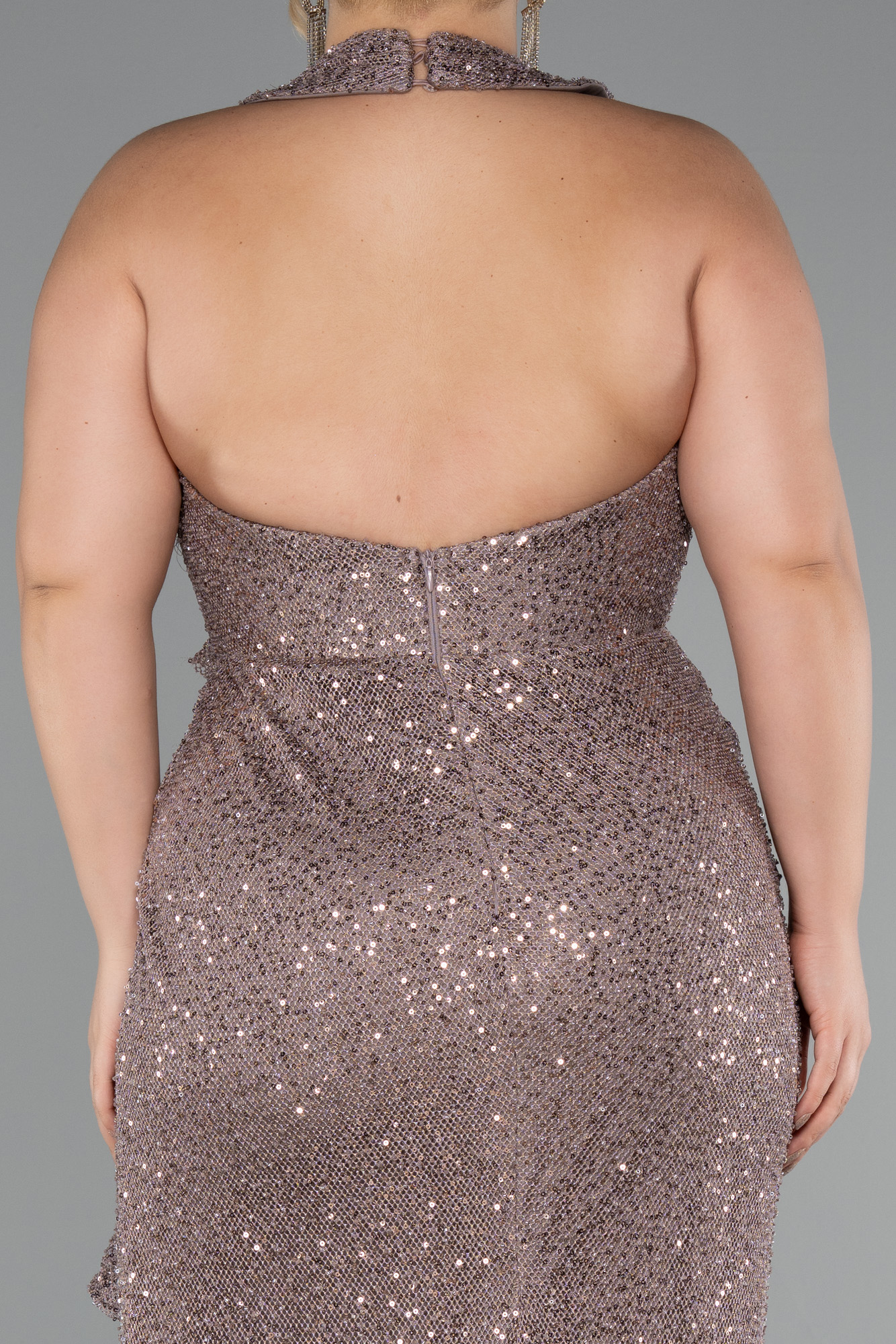 Vizon Sırt Dekolteli Uzun Pullu Büyük Beden Abiye ABU5210 - Görsel 5