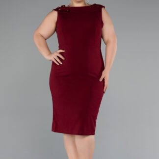 Bordo Kolsuz Midi Büyük Beden Davet Elbisesi ABK2422