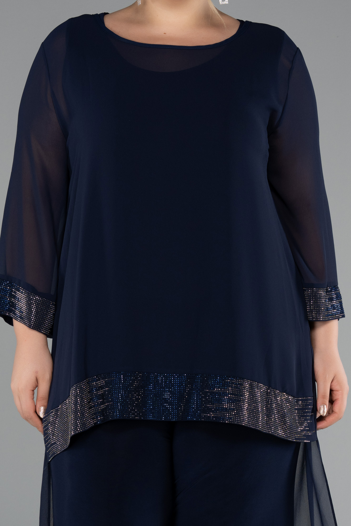 Lacivert Kapri Kol Şifon Büyük Beden Abiye Tulum ABT083 - Görsel 3