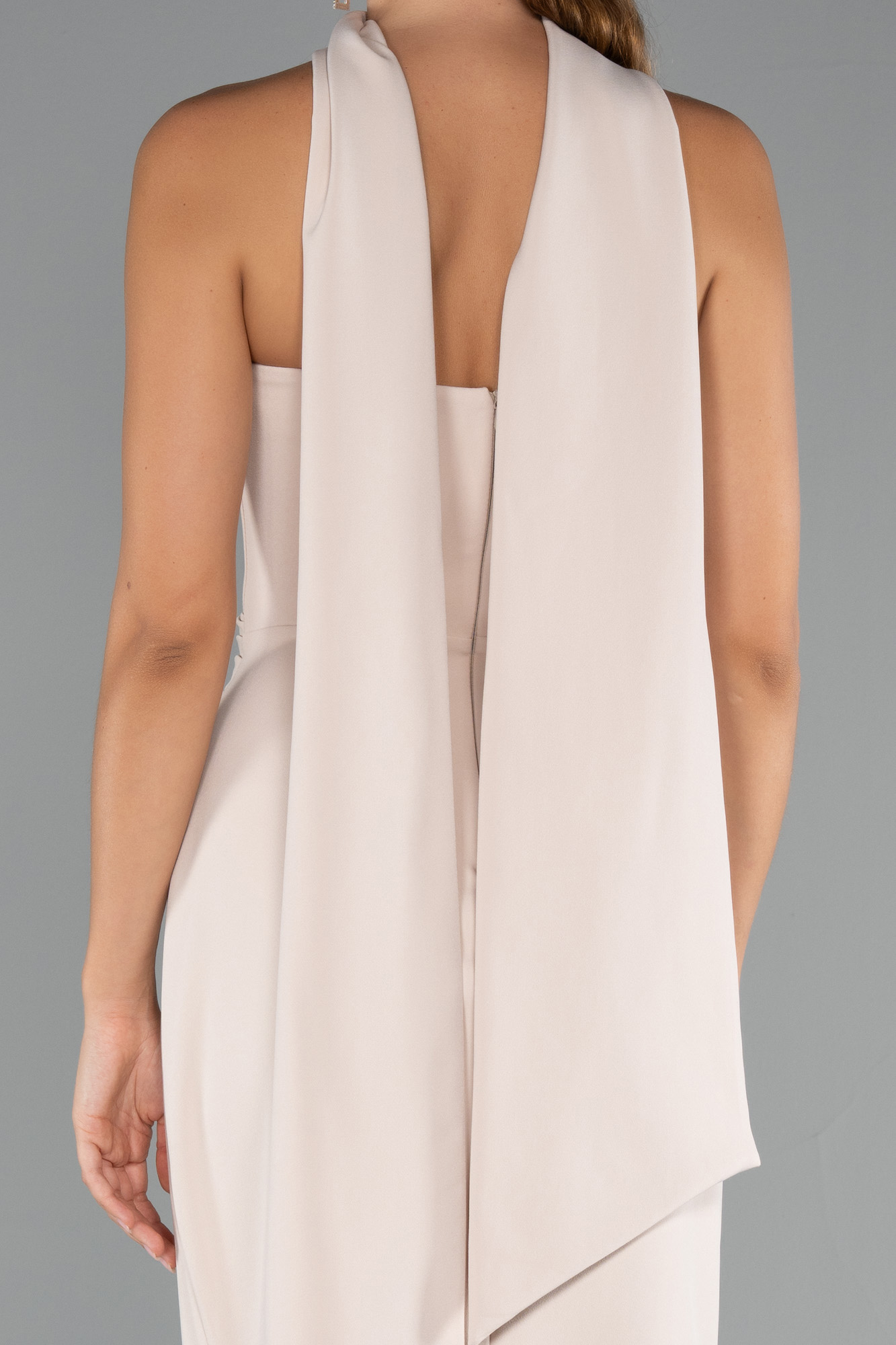 Bej Straplez Balen Korse Şallı Uzun Abiye Elbise ABU5216 - Görsel 2