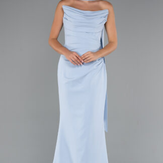 Buz Mavisi Straplez Balen Korse Şallı Uzun Abiye Elbise ABU5216