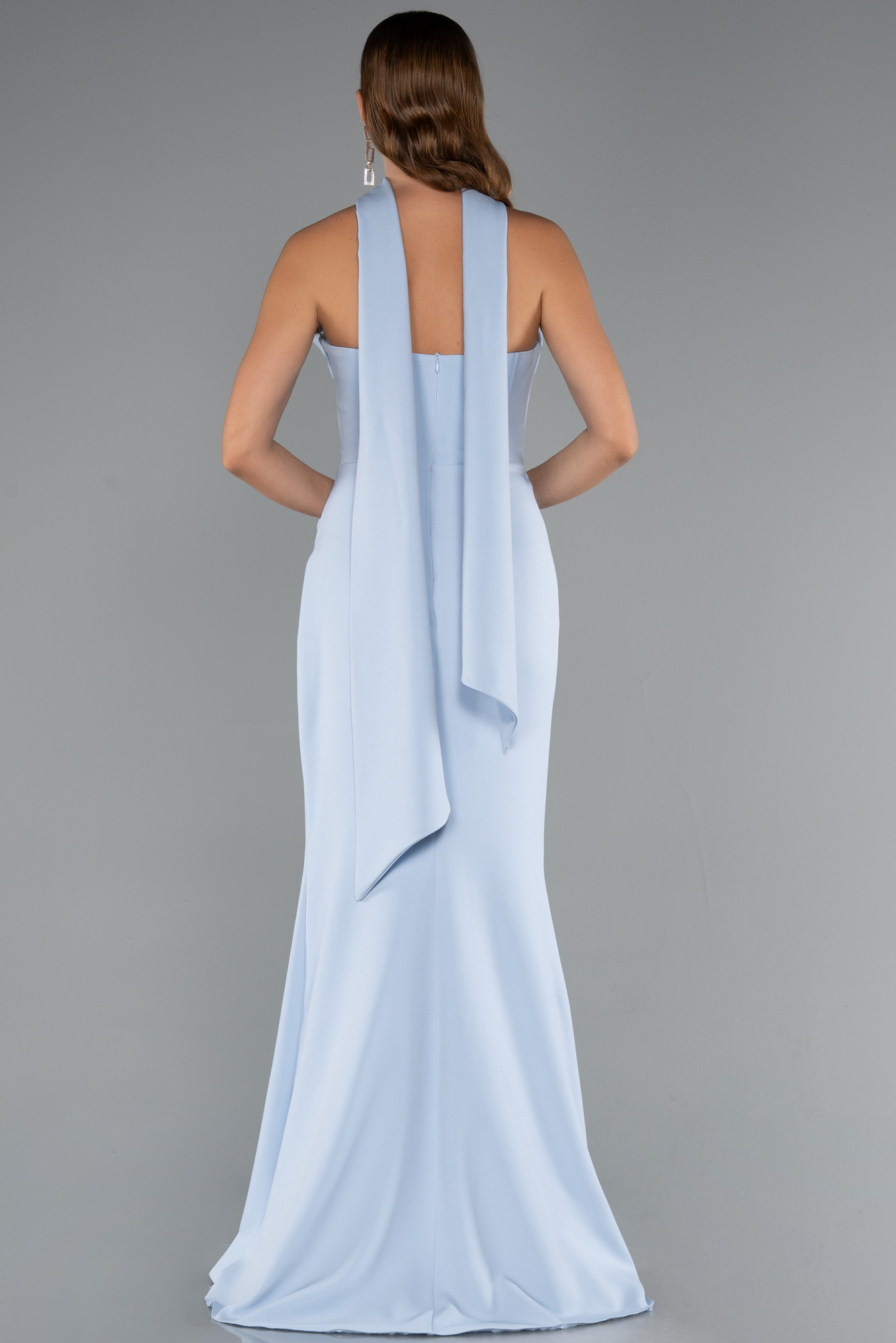 Buz Mavisi Straplez Balen Korse Şallı Uzun Abiye Elbise ABU5216 - Görsel 2