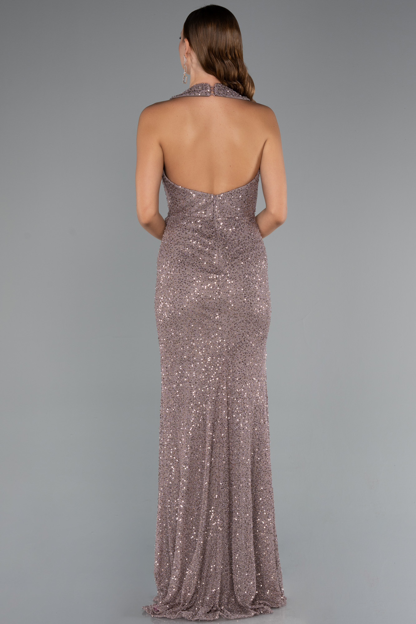 Vizon Göğüs Ve Sırt Dekolteli Uzun Pullu Abiye ABU5209 - Görsel 2