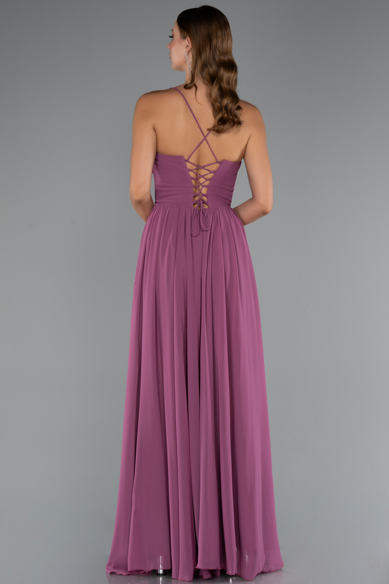 Gül Kurusu Sırt Ve Bacak Dekolteli Uzun Şifon Abiye ABU5223 - Görsel 2