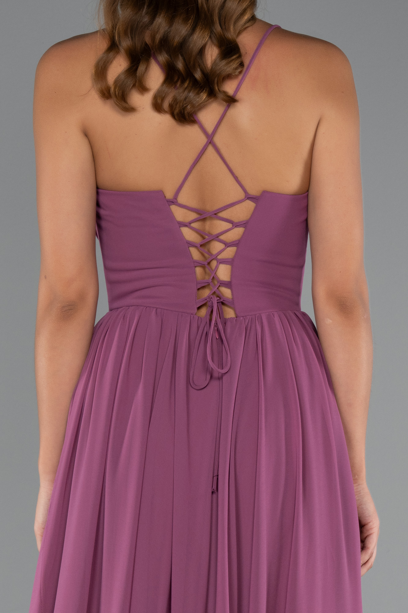 Gül Kurusu Sırt Ve Bacak Dekolteli Uzun Şifon Abiye ABU5223 - Görsel 4