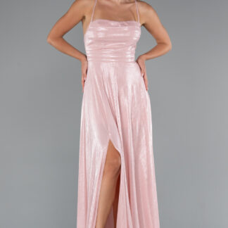 Pudra Bacak Ve Sırt Dekolteli Parlak Kumaş Uzun Abiye ABU4996