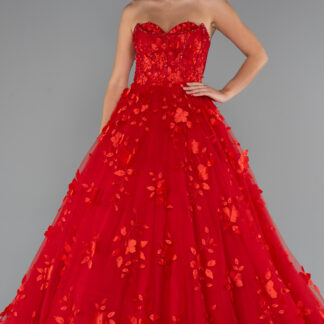 Kırmızı Straplez Balen Korse Detay Uzun Nişan Elbisesi ABU5233