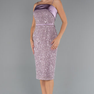 Lila Askılı Midi Pul Payet Gece Elbisesi ABK2429