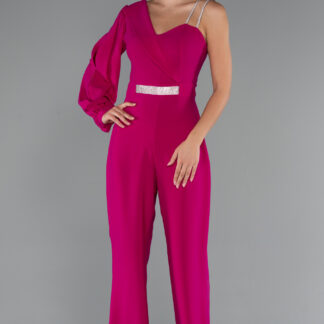 Fuşya Tek Kol Uzun Abiye Tulum ABT133