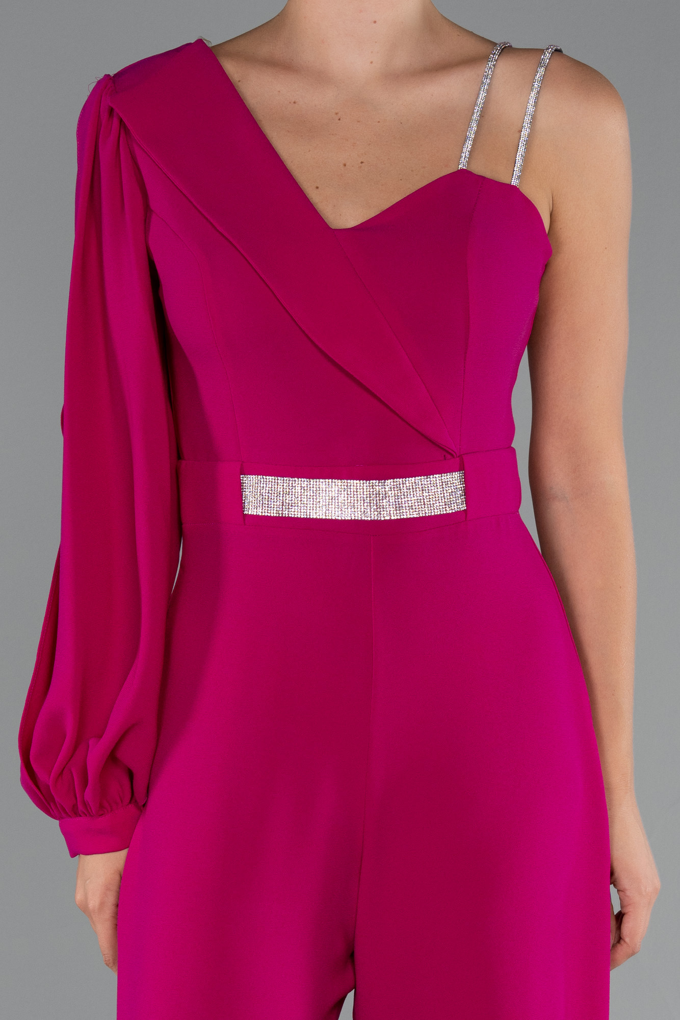 Fuşya Tek Kol Uzun Abiye Tulum ABT133 - Görsel 3