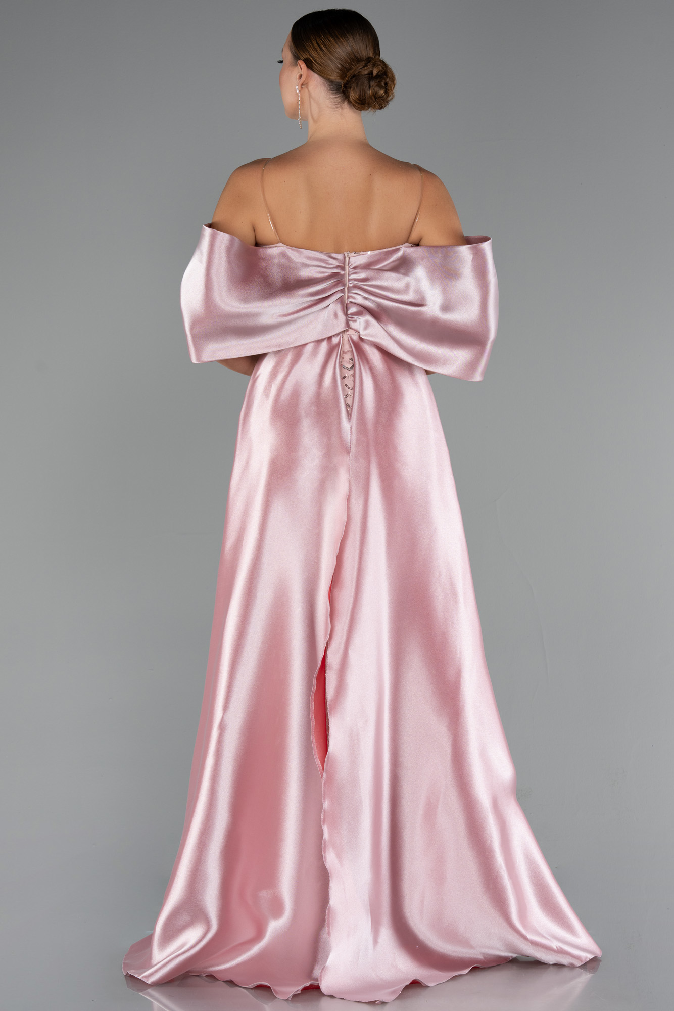 Pudra Straplez Boncuklu Saten Kuyruklu Uzun Abiye ABU5234 - Görsel 3