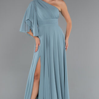 Firuze Tek Kol Yırtmaçlı Uzun Şifon Büyük Beden Abiye ABU5260