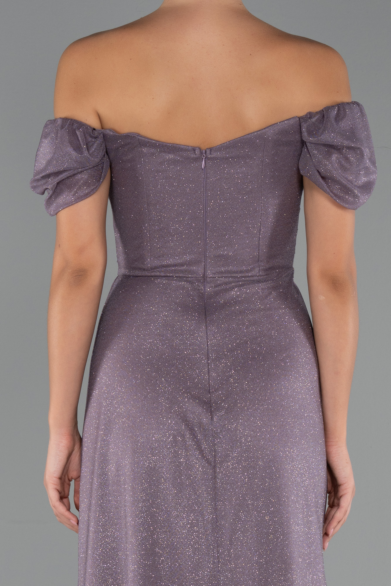 Lavanta Kayık Yaka Bacak Dekolteli Uzun Simli Abiye ABU5250 - Görsel 4