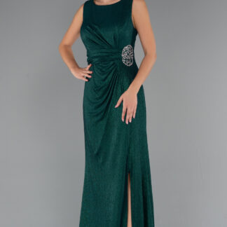 Zümrüt Yeşili Kolsuz Uzun Simli Büyük Beden Abiye ABU5231