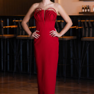 Kırmızı Straplez Balenli Uzun Balık Abiye Elbise ABU5235