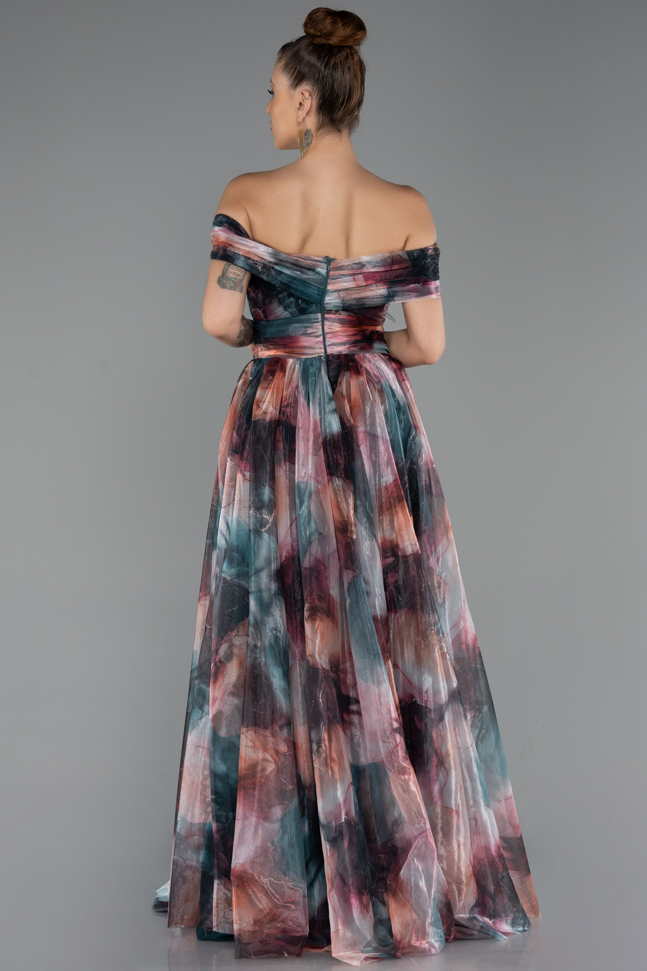 Soğan Kabuğu Kayık Yaka Uzun Empirme Abiye Elbise ABU5262 - Görsel 3