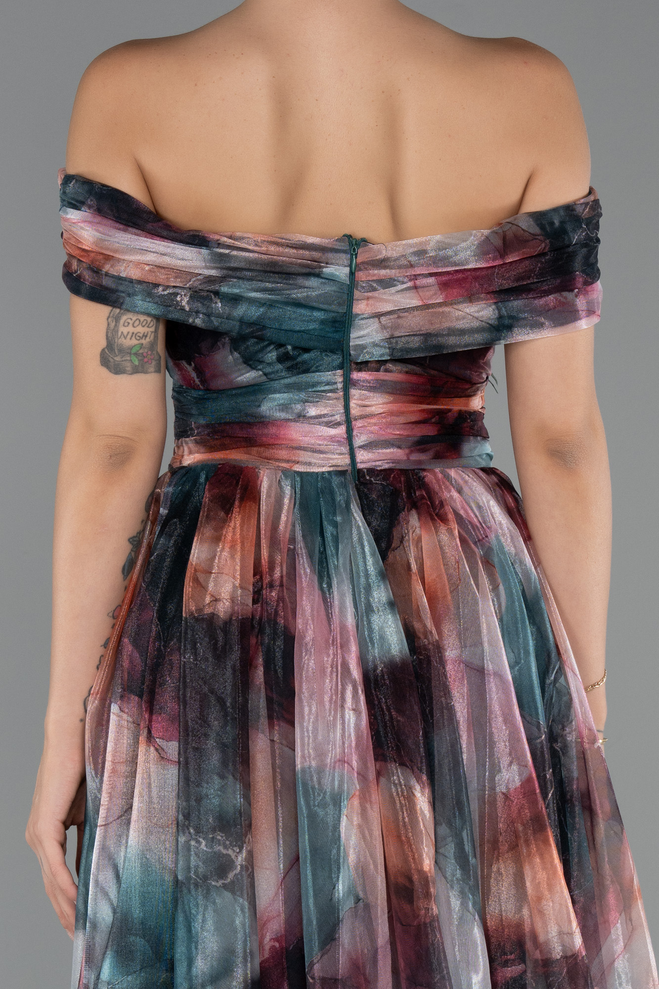 Soğan Kabuğu Kayık Yaka Uzun Empirme Abiye Elbise ABU5262 - Görsel 5